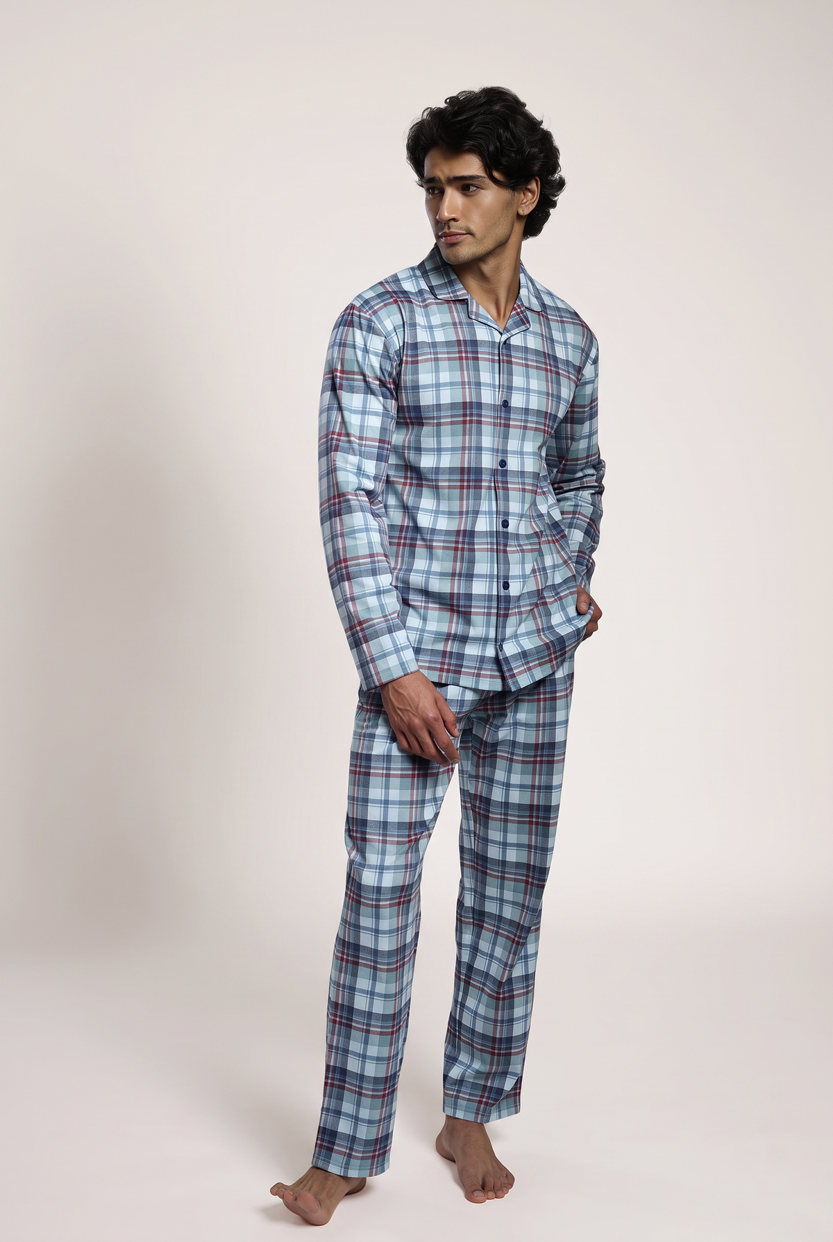 Pijama camisero largo hombre algodón cuadros