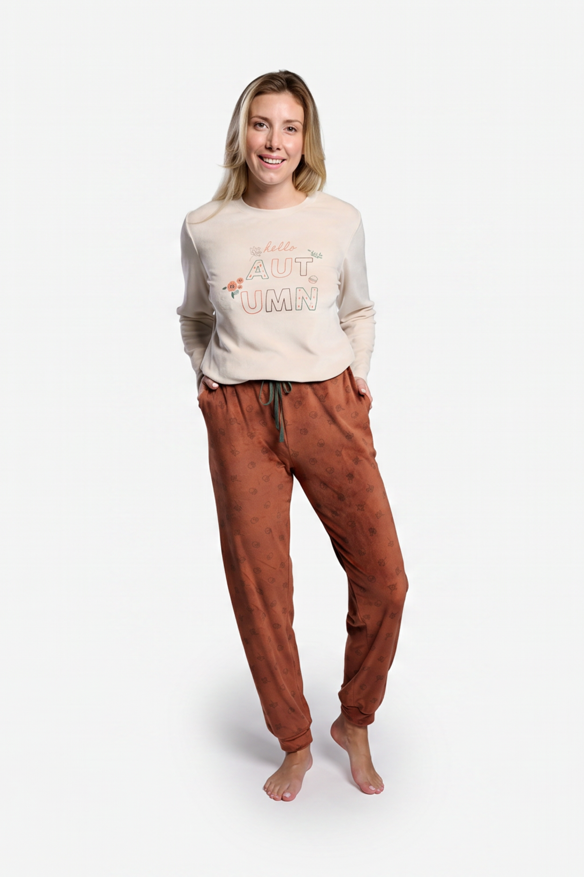 Pijama largo de terciopelo mujer estampado otoño
