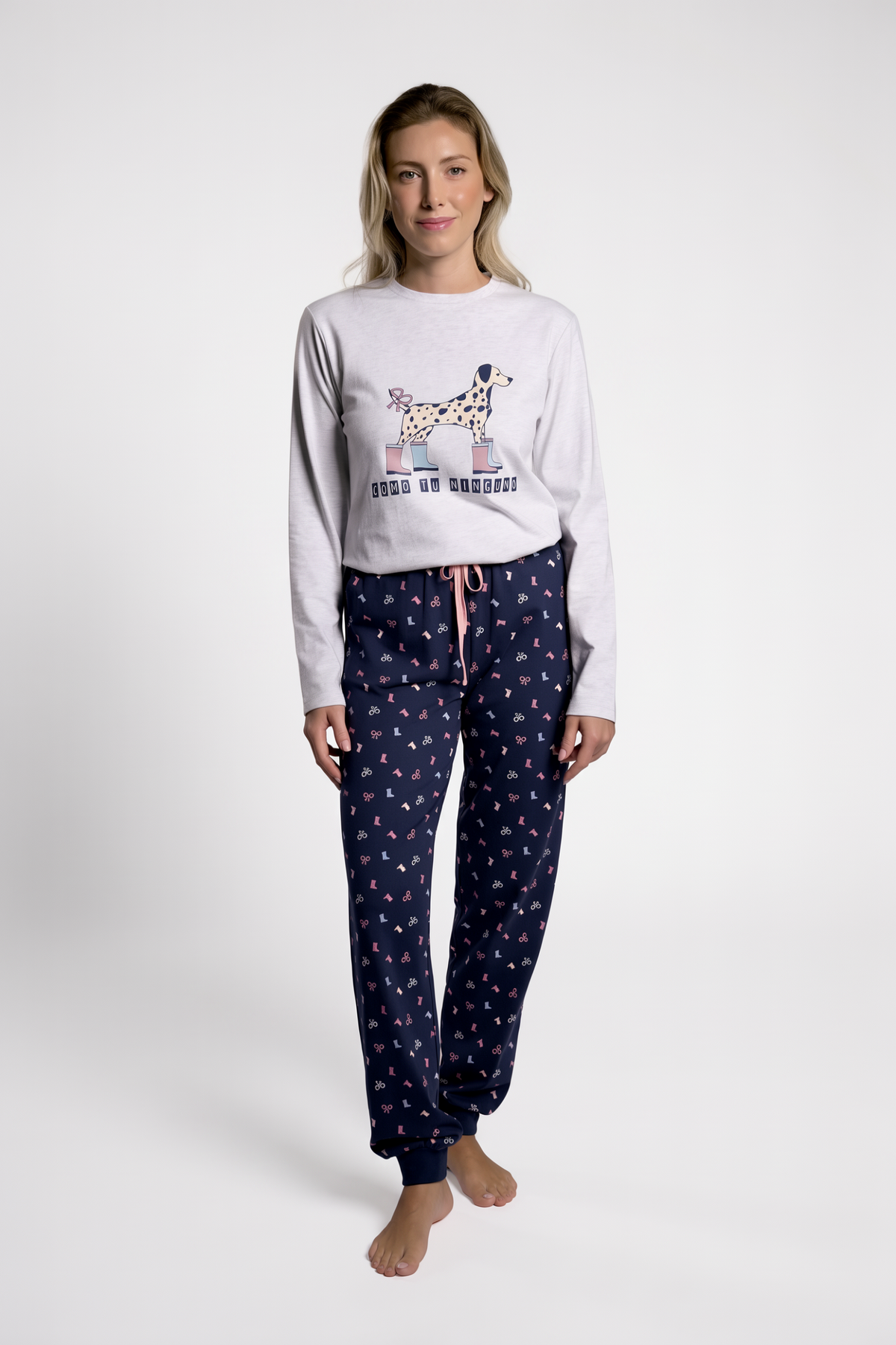 Pijama largo algodón mujer estampado marino