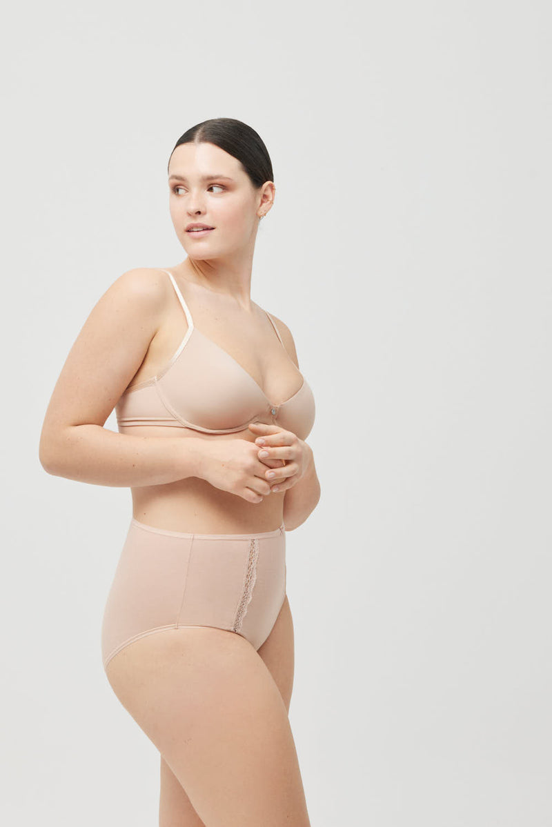 Ysabel Mora – Hoch Taillierter Slip Aus Mikrofaser & Tüll In Nude, Unsichtbar Unter Kleidung, 79% Polyamid, 21% Elastan
