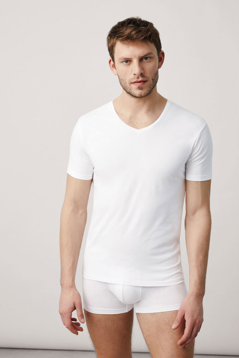 20100 1 camiseta interior manga corta cuello pico hombre - Blanco
