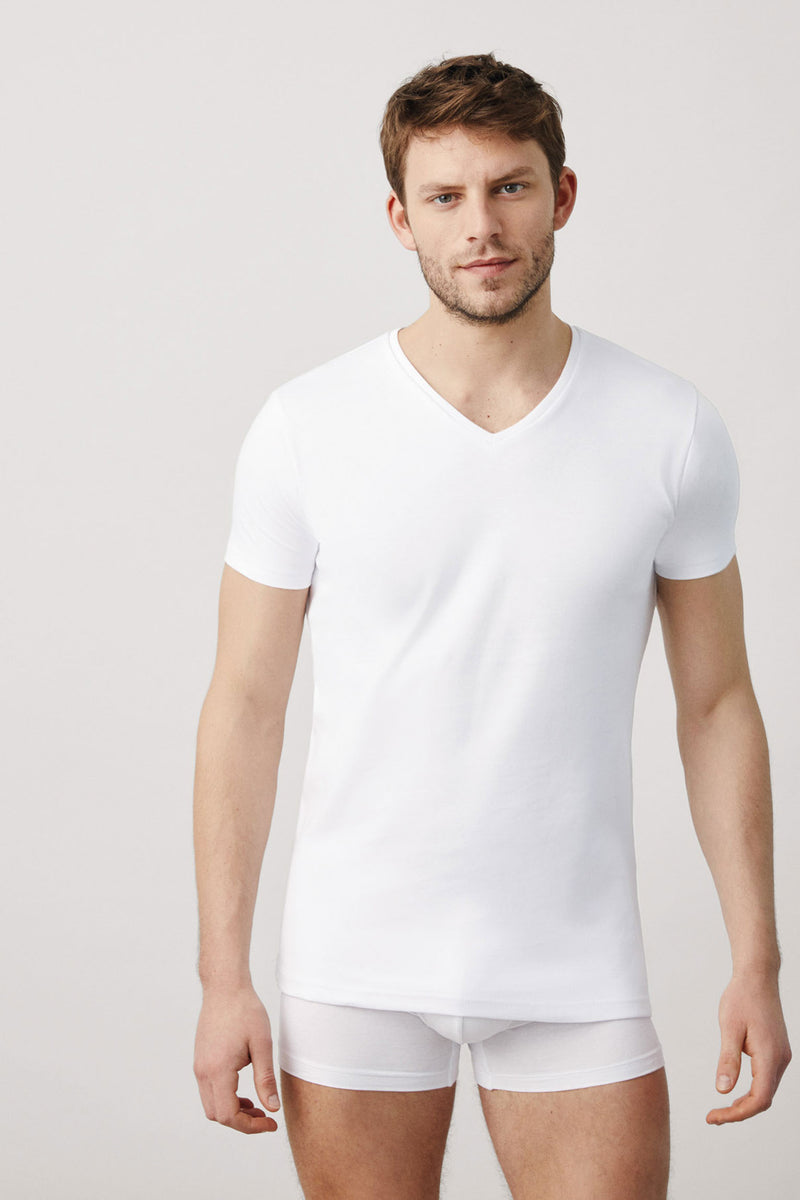 Camisetas Blancas Manga Corta Cuello V Algodón Pack 2 - Top Underwear