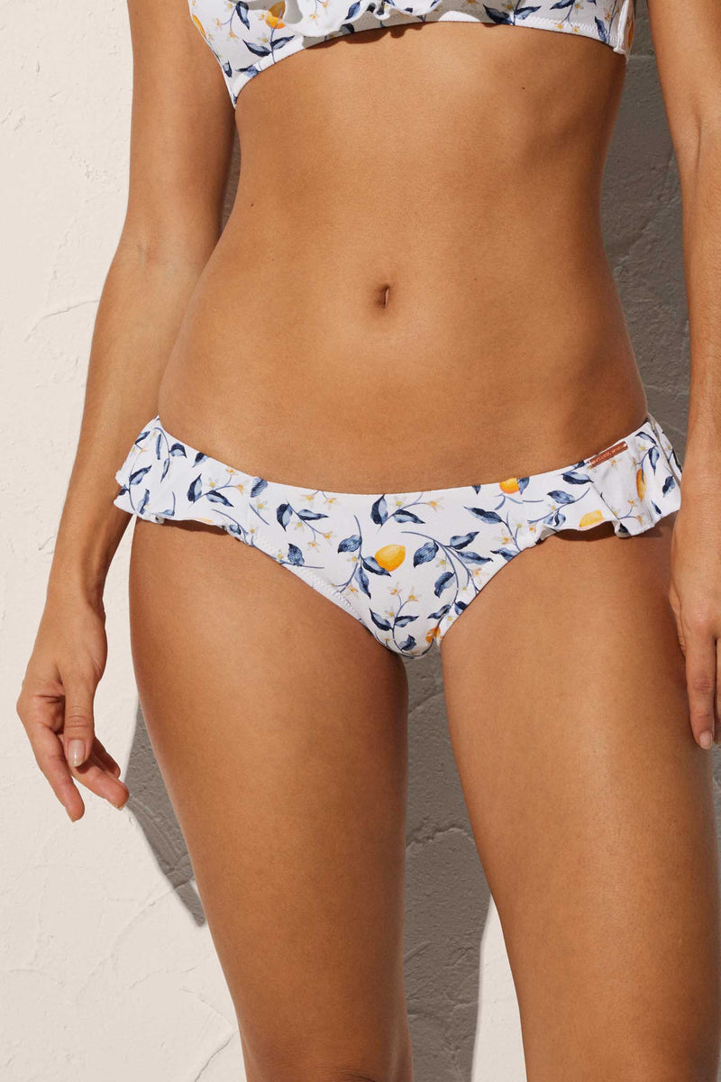 Ruffled Brazilian bikini bottoms with micropiqué fabric