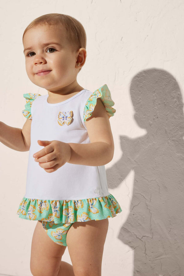 97536-2-camiseta-volantes-bano-bebe-estampado-mariposas-ysabel-mora - Blanco